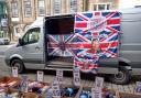 Coronation flags on sale at Skipton Market