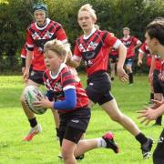 Sam Wild (ball in hand) was a menace for the Keighley Albion U14s against Elland, and set up his side's third try