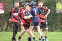 Keighley Albion Under-14s (red and black) defended very well in their Yorkshire Juniors Division Two season opener