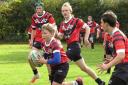 Sam Wild (ball in hand) was a menace for the Keighley Albion U14s against Elland, and set up his side's third try