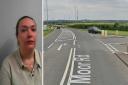 Car driver Elizabeth Tiffin (left) and King Hill junction on the A165 looking south