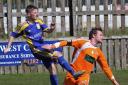 Jordan Slade, left, scored a hat-trick for Barnoldswick Town (EL) on Saturday. Picture: Peter Naylor