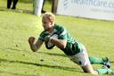 Nick Taylor dives over for Wharfedale's second try