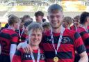 Isaac Light (left) and Will Beecroft (right) after winning the School National Bowl at Saracens last Tuesday, March 14