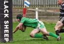 Wharfedale prop Sam Dickinson goes over for a try. Picture: Mike Inkley