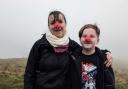 Oscar Jackson, and mum, Jo, with their red noses on Penyghent