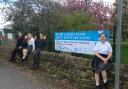 Glusburn schoolchildren with the school's new UNICEF banner