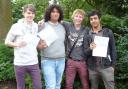 Ermysted’s Grammar School pupils, from the left, Matthew Jeeps, Matthew Boxx, George Padgett and Ebrahiem Tumi, who all scored top A-level grades