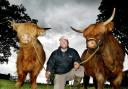 Robert Phillip of Green Farm in Hellifield with Highland cattle calfs Sadie and Melody