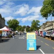 Skipton market with stalls facing the road