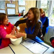 A cookery class at Grassington Primary School hub being enjoyed by children of key workers