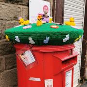Crocheted post box pictured by Sharon Moorby