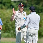 Celebrating taking a wicket is Connors Brown, who got 4-15 for Skipton CI at the weekend. Credit: Andy Garbutt Photography
