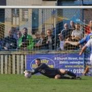 Callum Jakovlevs (diving) had to pick the ball out of his goal on five occasions at Cheadle. Photo: Peter Richard Naylor