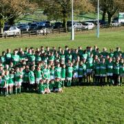 The photo shows Wharfedale's Mini and Junior section proudly wearing  their new rugby shirts