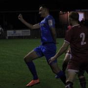 Gareth Hill (left) scored both of Barnoldswick's goals last night, but they suffered a heavy defeat on Merseyside.