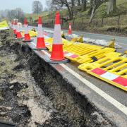 The crack at the side of the A59 at Kex Gill which forced the closure