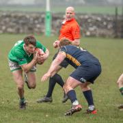 Louis Verity (ball in hand) impressed once again for Wharfedale on Saturday. Photo credit: John Burridge