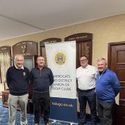 HDUGC President Alastair Davidson with winners Chris Payne, Arthur Conley and Ed Cooper of Skipton GC