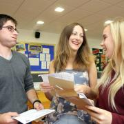 Relief for South Craven School students as they open their results: from left, Connor McAvoy, Charlotte Darley and Kairen Booth