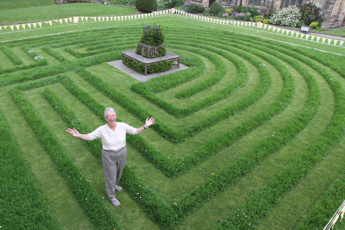 Ann Busfield with the Skipton Holy Trinity church Labyrinth as part of the Tour de France culture festival