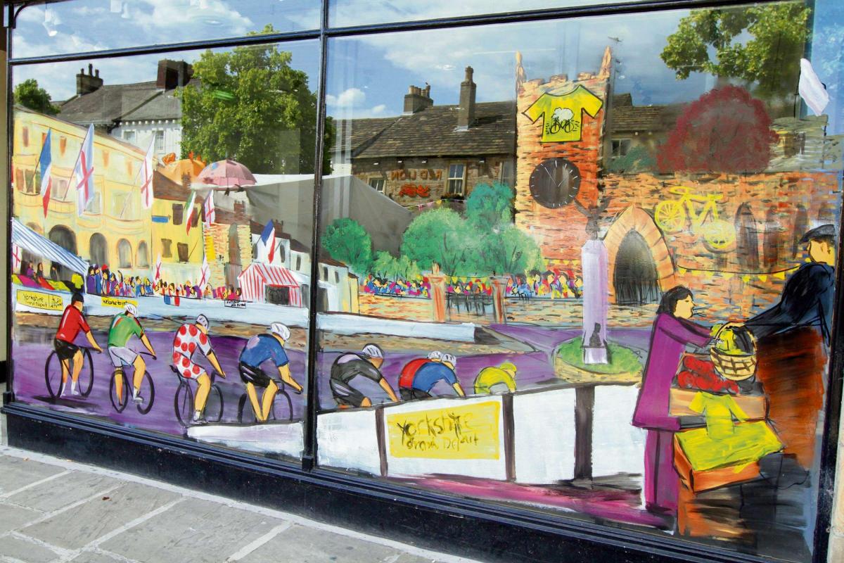 A mural painted on a shop window in Skipton