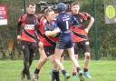Keighley Albion Under-14s (red and black) defended very well in their Yorkshire Juniors Division Two season opener