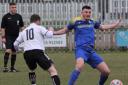 Action from last Saturday's game at Barnoldswick Town, who were playing their third games in five days