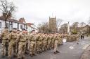 Soldiers of the 5th Regiment Royal Artillery outside Skipton Town Hall. Pic Malcolm Stoney