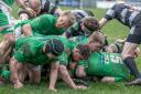 Wharfedale (green) and Otley look to use their power in the scrum. Pic: John Burridge
