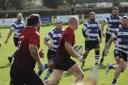 Skipton (red) in action against Knottingley at the start of October. Photo: Kieran Taylor