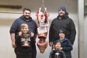 William Oldfield, left, brother Michael and children Josh, 8, Alfie, 6, and Flynn, 2, with their Skipton Christmas lamb carcase