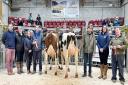 Christmas Craven Dairy Auction show principals, joined by the judge and sponsors’ representatives