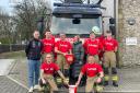 Back: Josh Ockerby, Chamber of Trade; firefighter Liam Firth; watch manager James Hastings;  Kate Midgley, Chamber of Trade; firefighter Chris Horsley; firefighter Isaac Hastings. Front:  Managers Craig Lyons and Ben Rymer