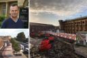 Main image: work outside York Railway Station. Left, top to bottom: Cllr Pete Kilbane, and CGI image showing how the revamped road layout in front of the station may ultimately look