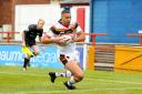 Omari Caro scores the first of his hat-trick of tries for the Bulls at Sheffield – Picture: Simon Davies