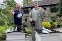 Andrew Mear and Harry Brow get ready to install the hives at High Corn Mill