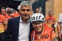 Kath Lyons in London with mayor Sadiq Khan at the end of the Jo Cox Way Cycle ride in July