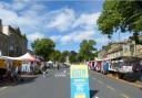 Skipton market with stalls facing the road