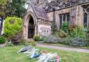 Flowers in tribute to the Queen outside Holy Trinity Church, Skipton