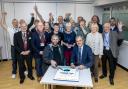 Julian Smith MP, James Newman and supporters at the pool reopening. Pictures Stephen Garnett