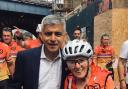 Kath Lyons in London with mayor Sadiq Khan at the end of the Jo Cox Way Cycle ride in July