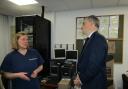 Julian Smith MP and Dr Elizabeth Leigh at Fisher Medical