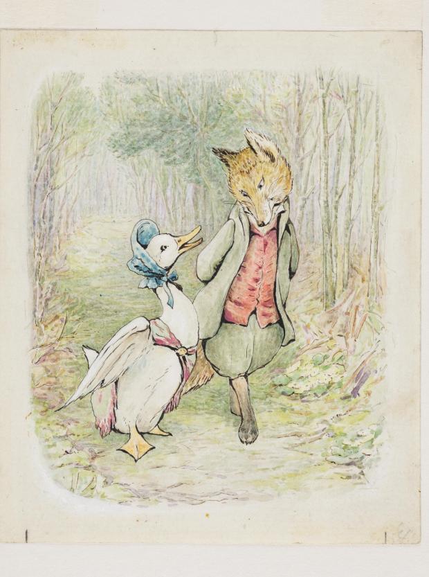 Craven Herald: A Beatrix Potter watercolour and ink on paper illustration, The Tale of Jemima Puddle-Duck artwork, dated 1908, which will be on show at the Beatrix Potter: Drawn to Nature at the Victoria and Albert Museum, London, February 12, 2022 – January 8, 2023. Undated handout via PA.