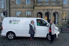 Skipton Town Council's new electric van. Mark Robinson, estates manager, in drivers seat with Jenny Dean, deputy clerk, left, and Louise Close, chief officer, right