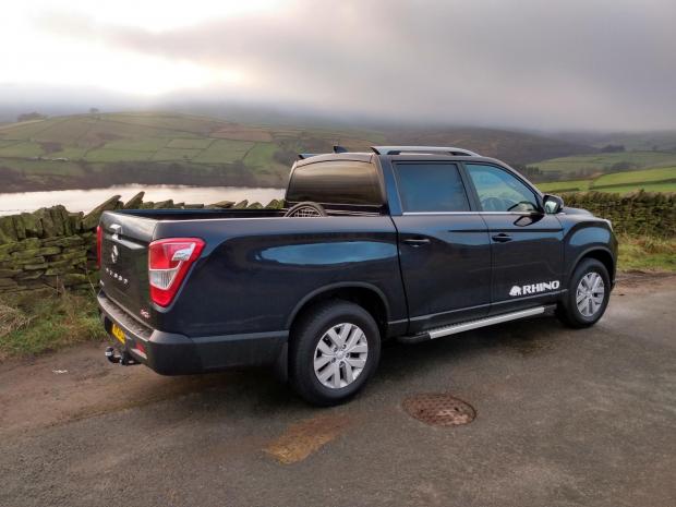 Craven Herald: The SsangYong Musso Rhino pictured on test in West Yorkshire in atmospheric weather conditions in the Pennine hills of Kirklees