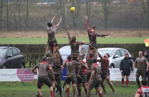 Craven Herald: The sides challenge for a lineout.