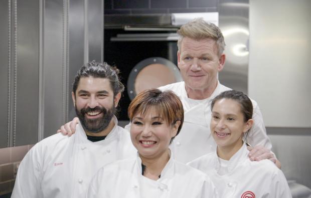 Craven Herald: Contestants Eddie, Pookie and Radha cooked alongside celebrity chef Gordon Ramsay during the competition (Shine TV/BBC/PA)