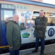 Bentham Line’s dementia friendly naming ceremony in 2019 with Gerald Townson, left, and Pete Myers