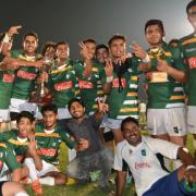 Danyail Ahmed holds the smaller trophy after his brace secured Pakistan a narrow 13-11 win over great rivals India in the U19 Asian Rugby Championship back in 2013.